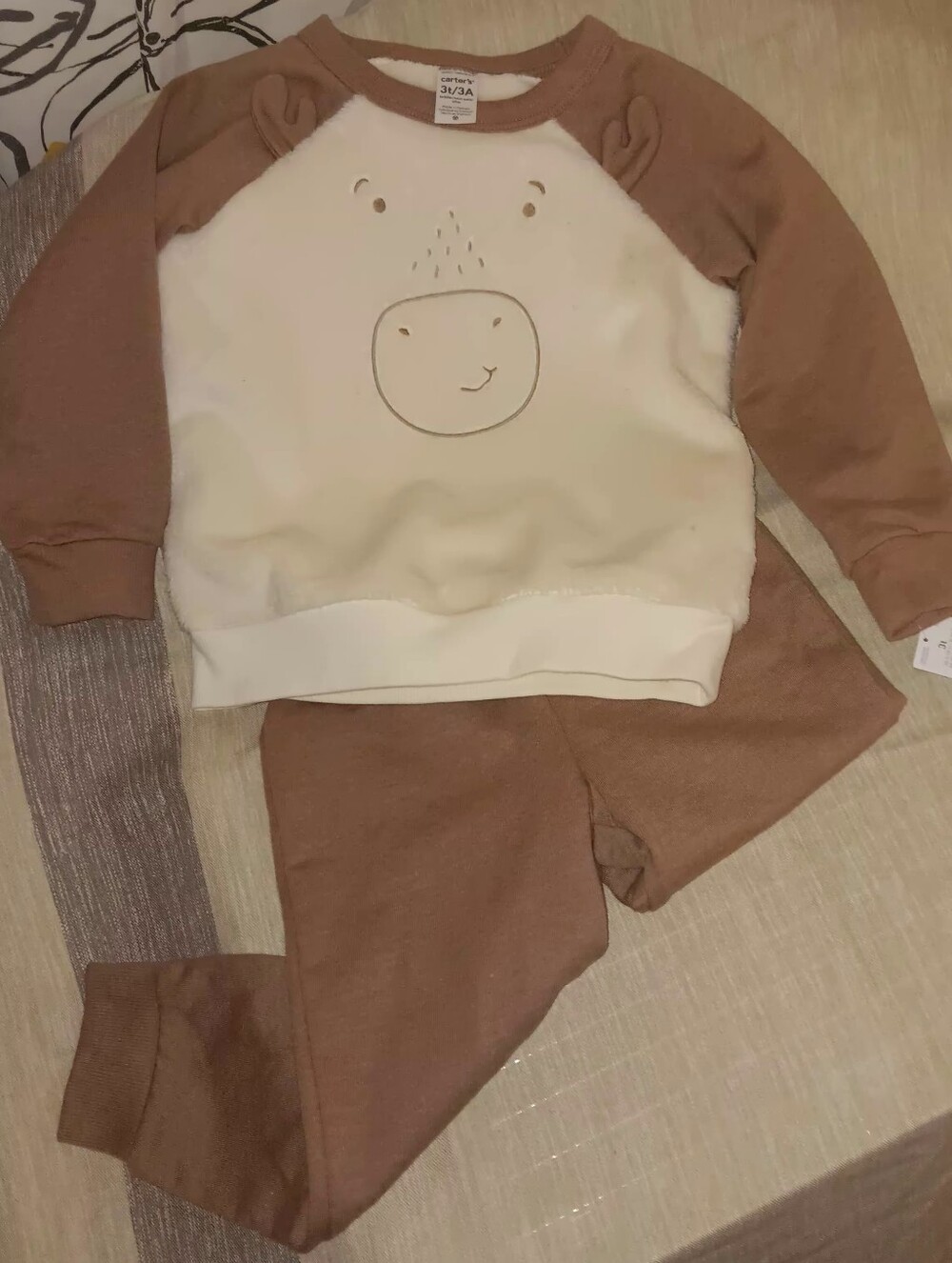 NWT Carter's Cream & Brown Moose Pullover Sweatshirt With Matching Pants Set